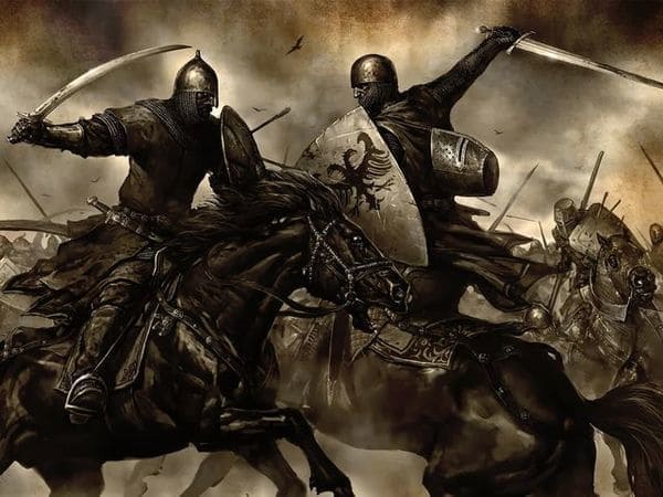 Mittelalterliche Krieger zu Pferd